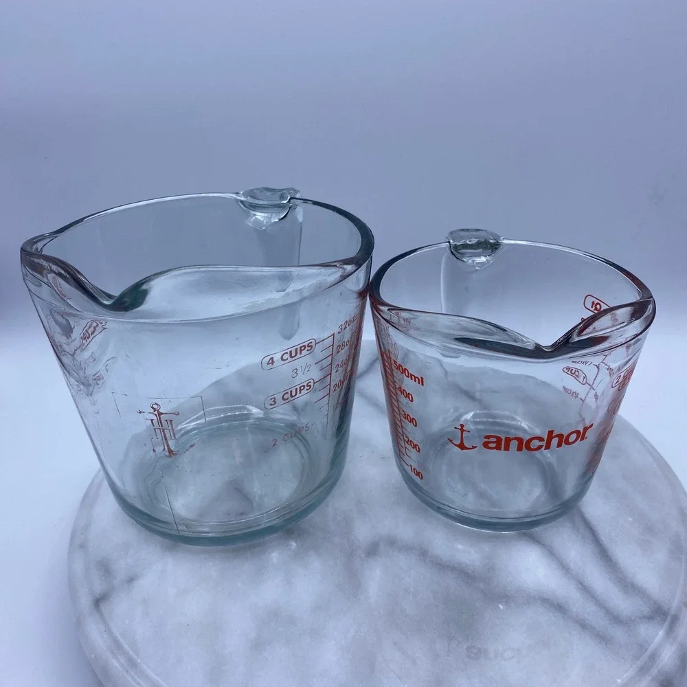 Anchor Hocking Measuring Cup Set Clear Glass 2pc 4-Cup 2-Cup Baking Essentials